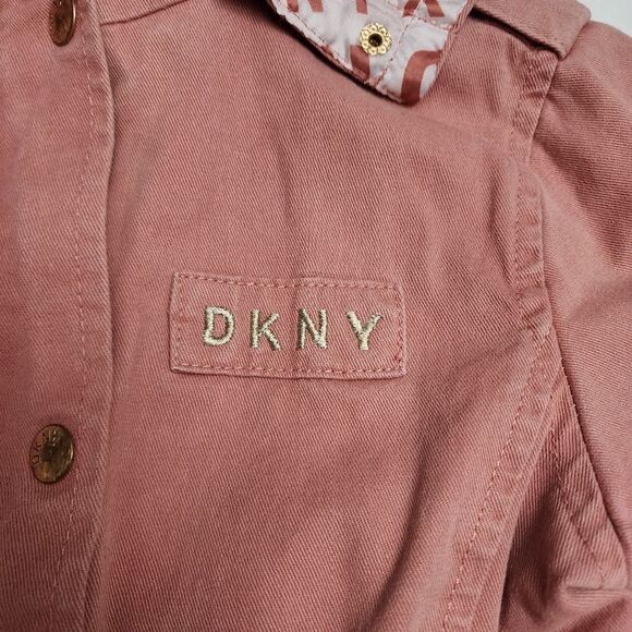 Girls DKNY Vintage Salmon Pink Fashion Zippered & Button Up Hooded Coat Size 6 - Picture 5 of 16